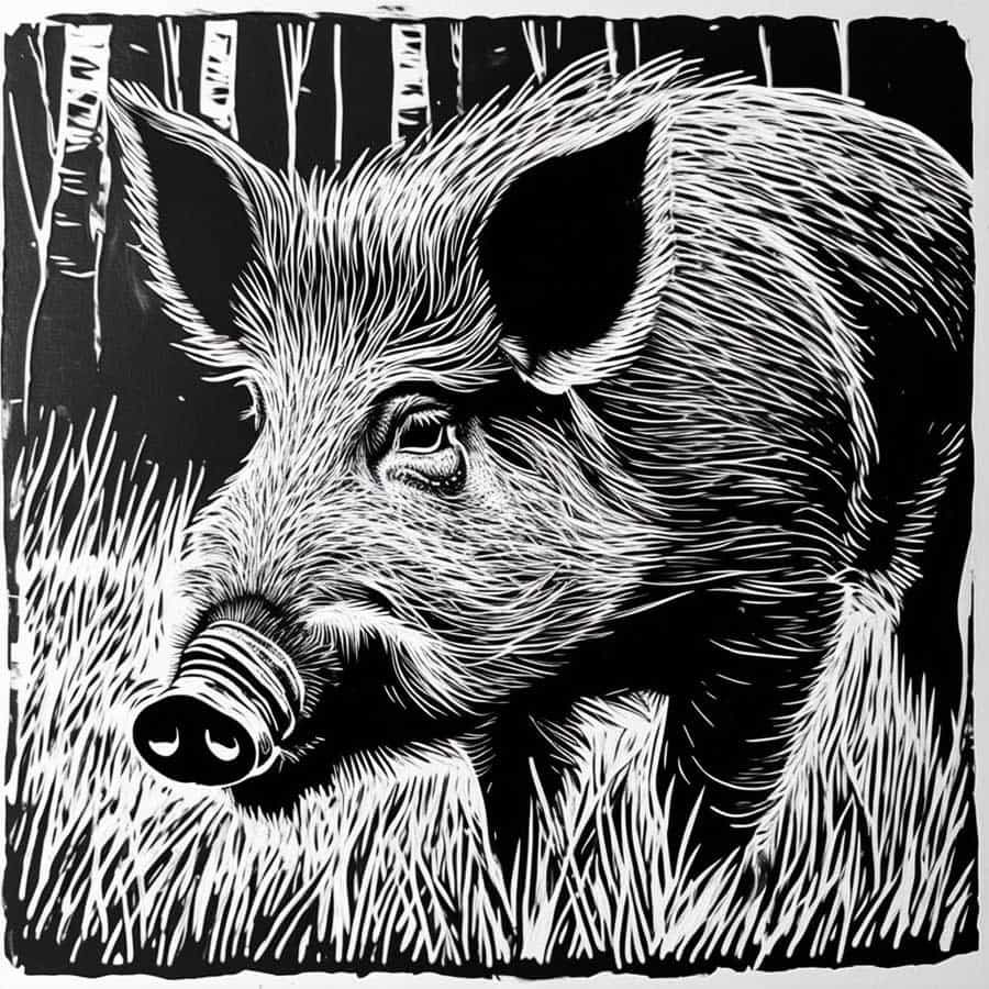 Bild von einem Wildschwein als Linolschnitt (NF)
