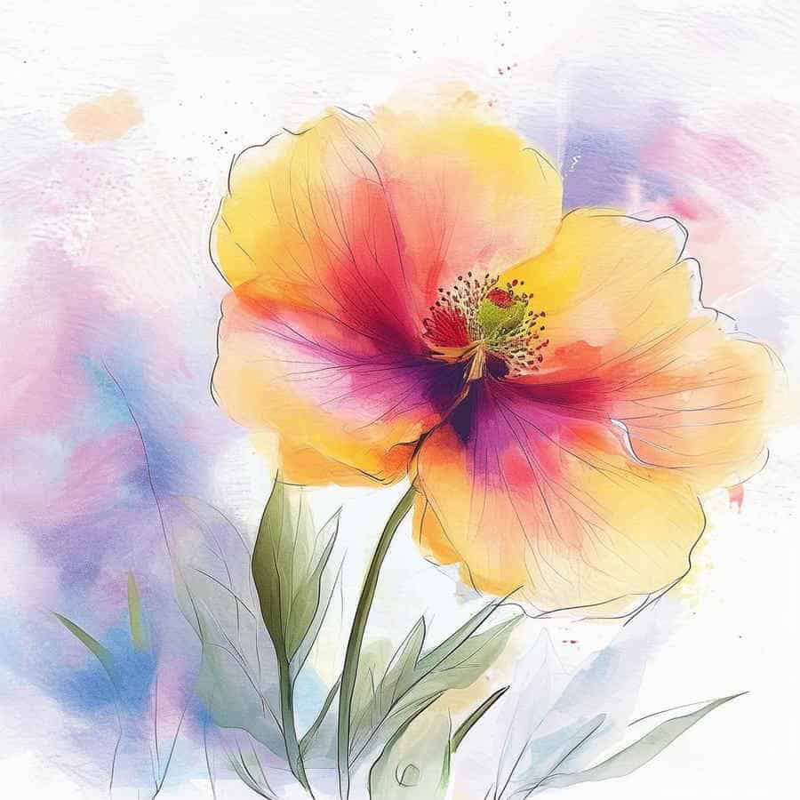 Blume auf Skizze mit Wasserfarben malen (NF) Blume auf Skizze mit Wasserfarben malen (NF)