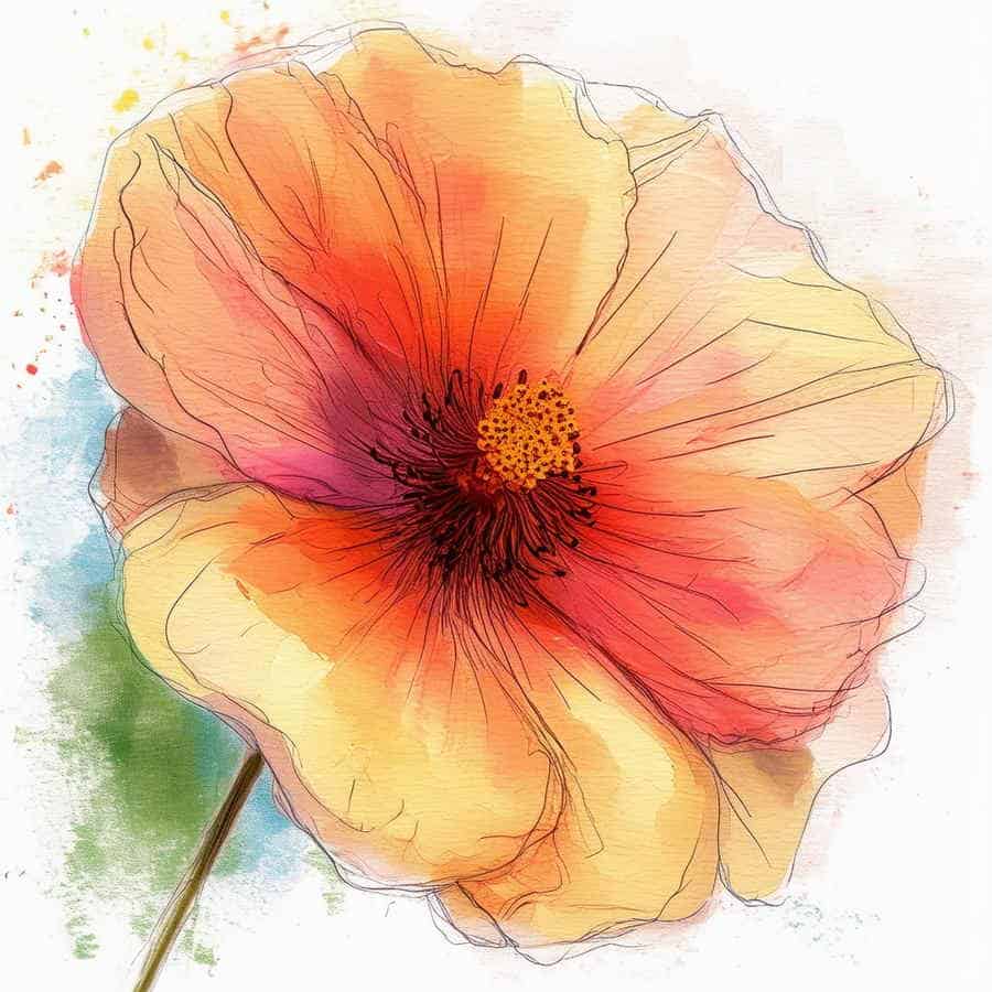 Blume auf Skizze mit Wasserfarben malen (NF) Blume auf Skizze mit Wasserfarben malen (NF)