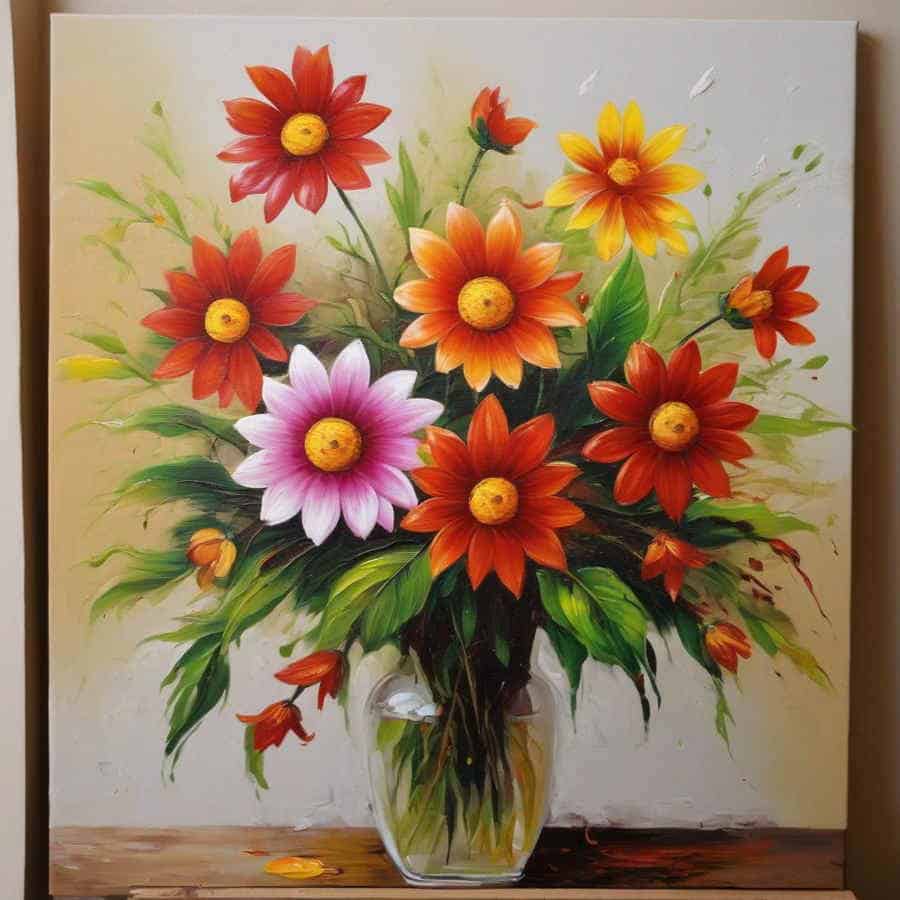 Blume malen auf Leinwand - hier mit Ölfarben (NF)