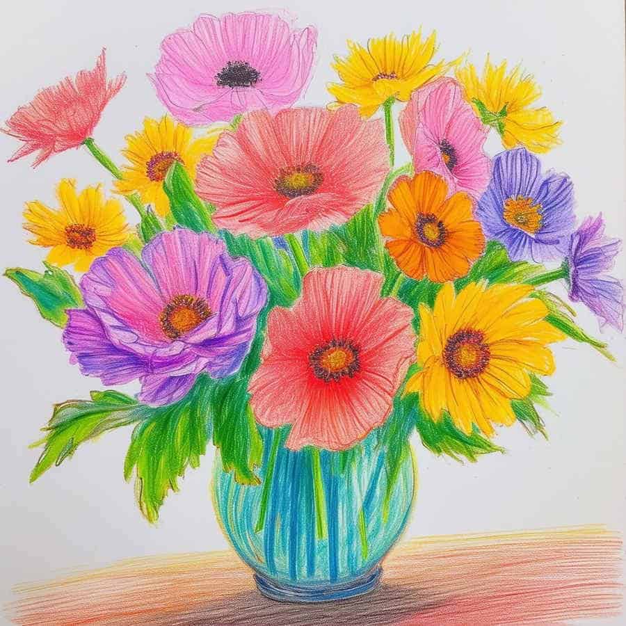 Blumen in Blumenvase - gezeichnet mit Buntstiften (NF) Blumen in Blumenvase - gezeichnet mit Buntstiften (NF)