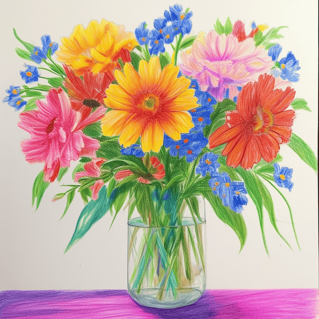 Blumen in Blumenvase - gezeichnet mit Buntstiften (NF)