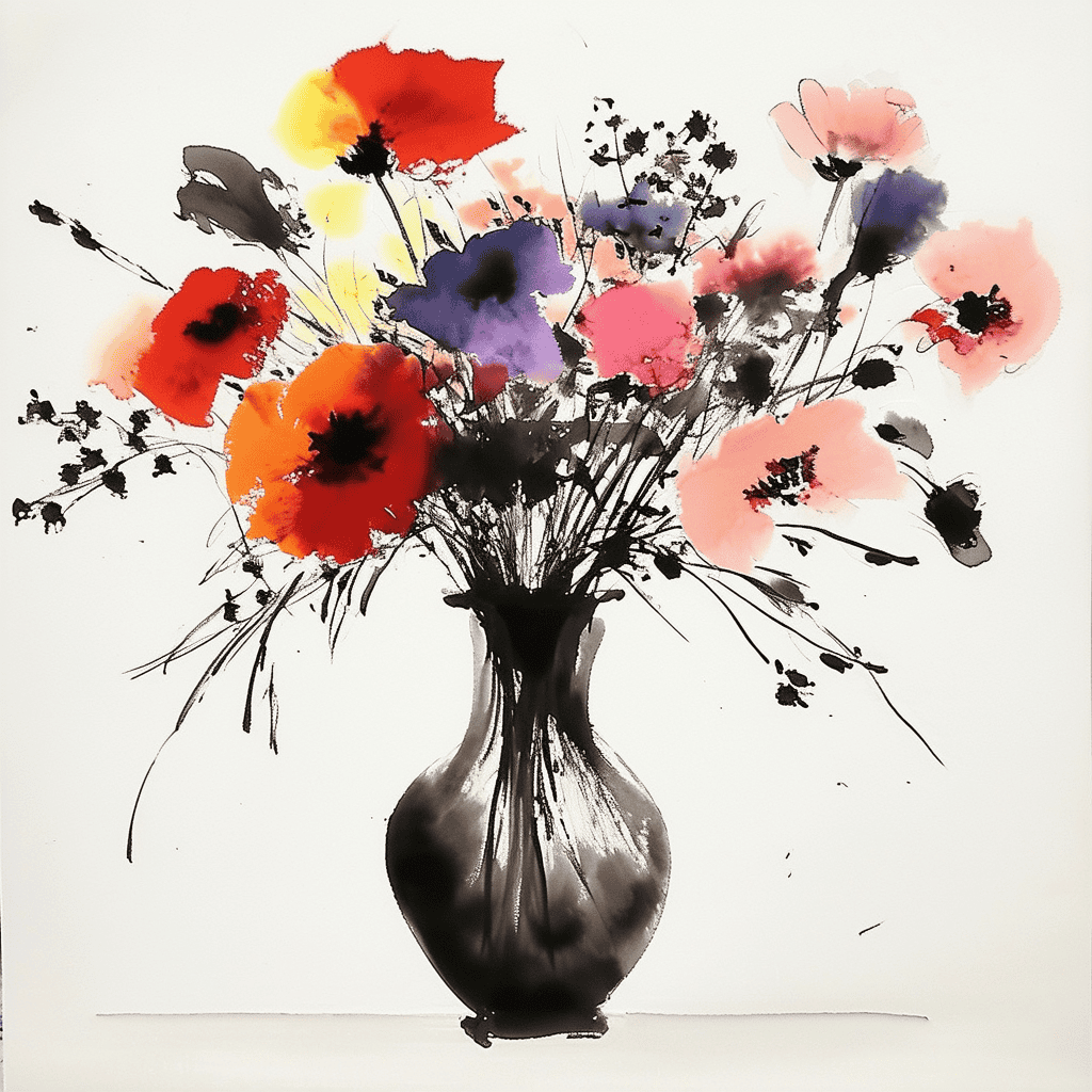 Vase mit Blumen mit Tusche gezeichnet (NF) Vase mit Blumen mit Tusche gezeichnet (NF)