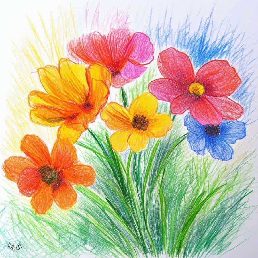 Blumenbild mit Buntstiften (NF)