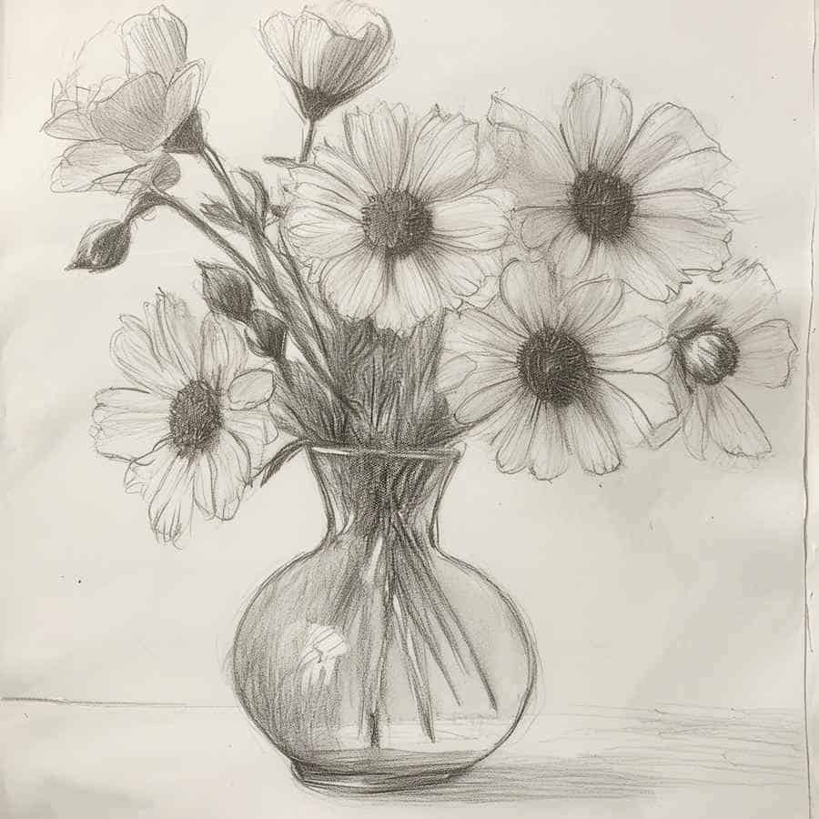 Zeichnung einer Vase mit Blumen (NF) Zeichnung einer Vase mit Blumen (NF)