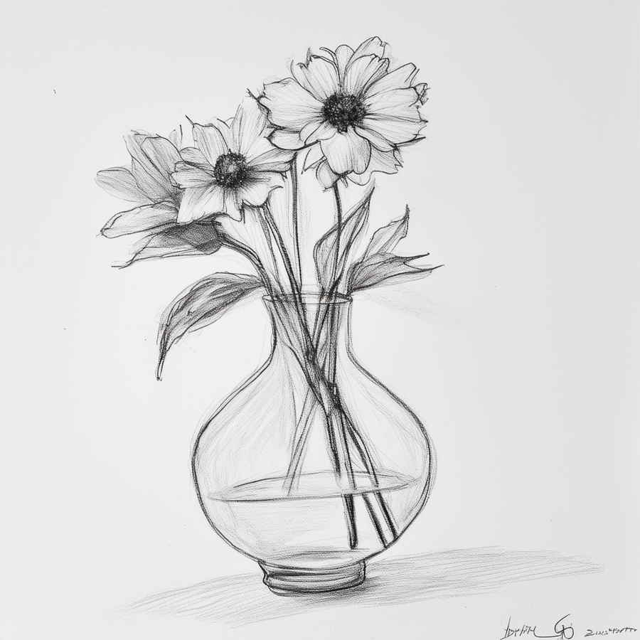 Vase mit Blumen mit Bleistift gezeichnet (NF) Vase mit Blumen mit Bleistift gezeichnet (NF)