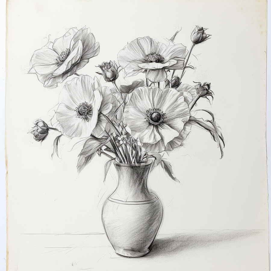 Zeichnung einer Vase mit Blumen (NF) Zeichnung einer Vase mit Blumen (NF)
