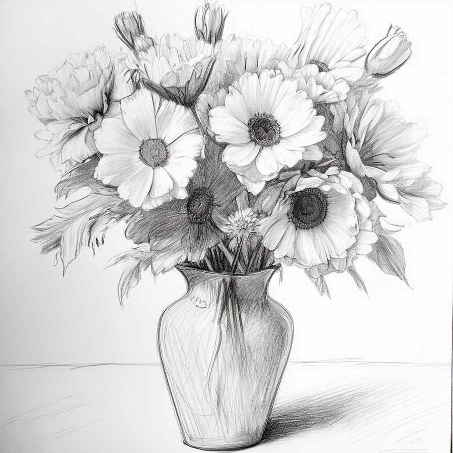 Zeichnung einer Vase mit Blumen (NF) Zeichnung einer Vase mit Blumen (NF)