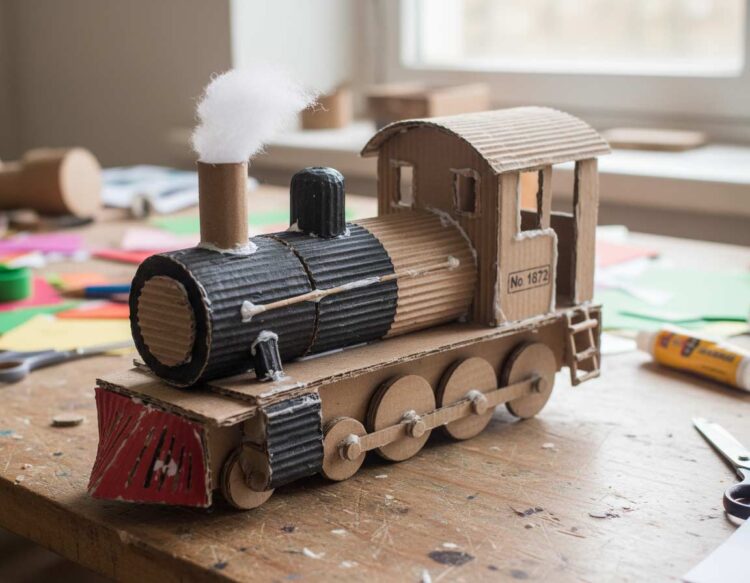 Dampflok basteln aus Karton