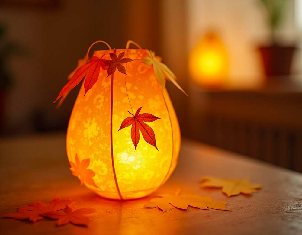 Gebastelte Tischlaterne für den Herbst mit ovaler Form