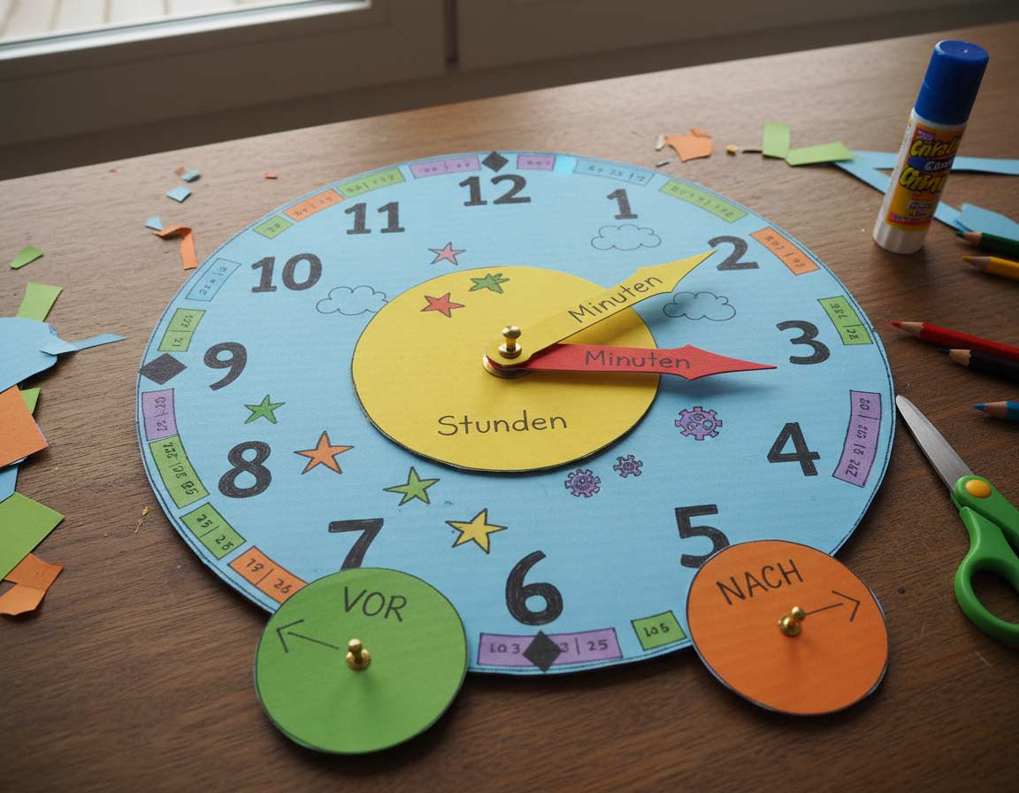 Kindgerechte Lernuhr basteln