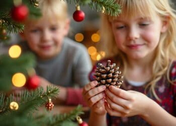 Weihnachtsbaumschmuck-Anhänger aus Tannenzapfen mit Kindern basteln
