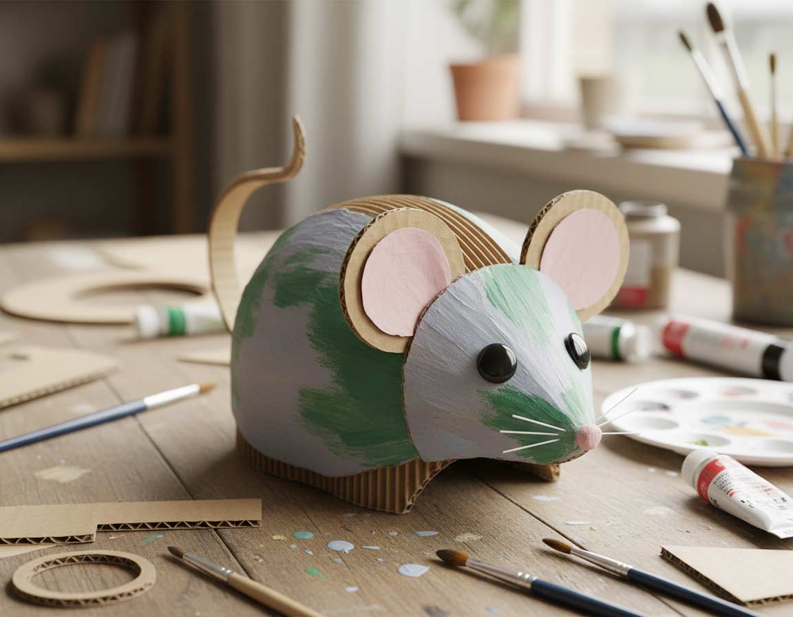 Gebastelte Maus farbig bemalt Gebastelte Maus farbig bemalt