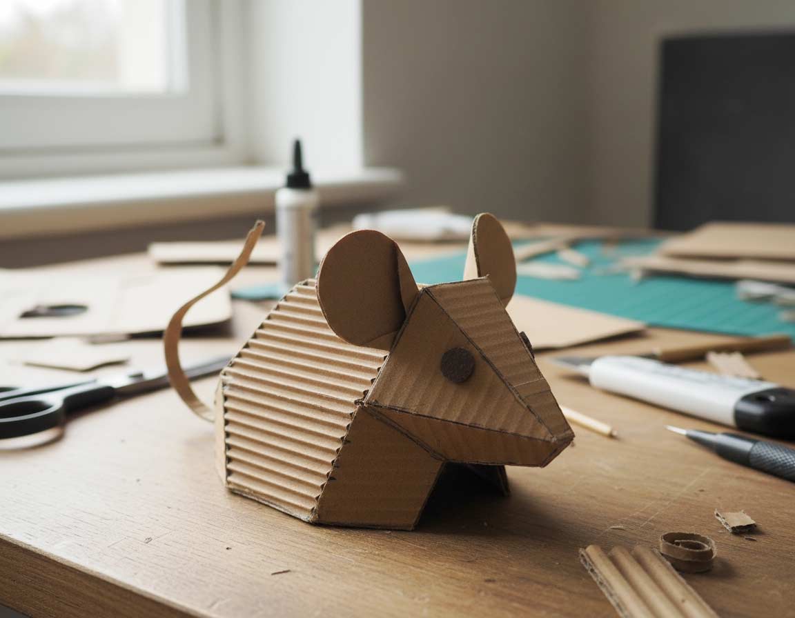 Gebastelte Maus aus Karton vor der Bemalung Gebastelte Maus aus Karton vor der Bemalung