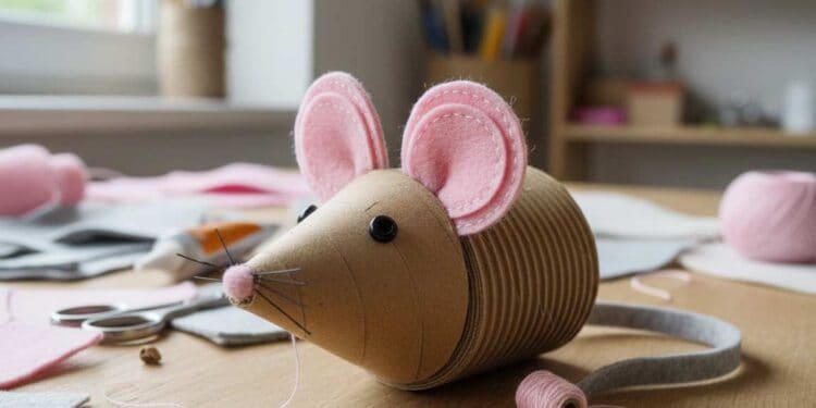 Maus basteln aus Pappe und Filz