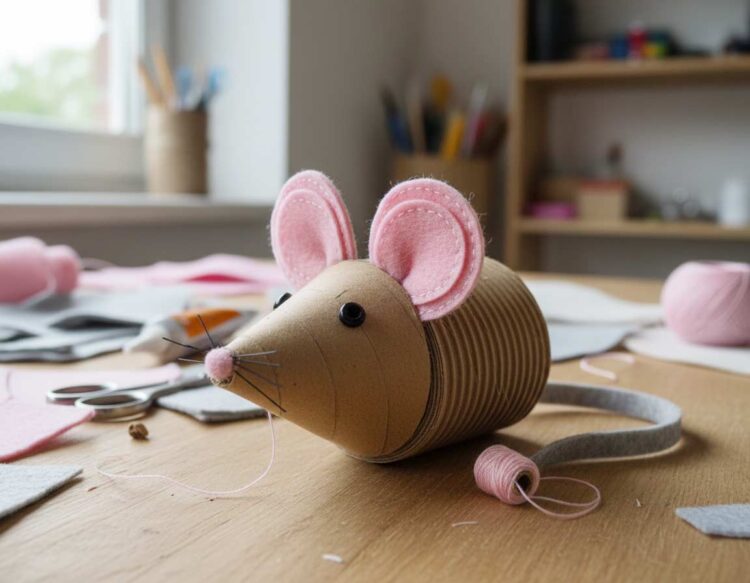 Maus basteln aus Pappe und Filz