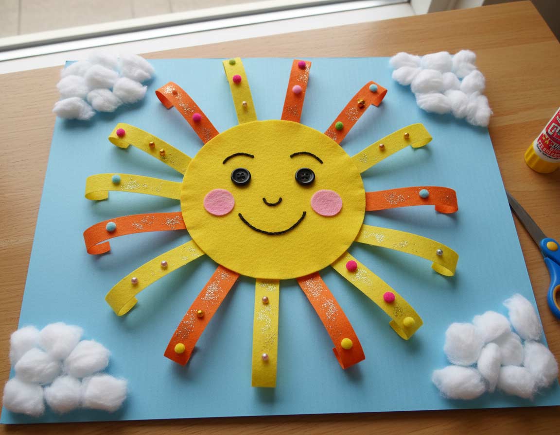 Niedliche Sonne mit Gesicht basteln Niedliche Sonne mit Gesicht basteln