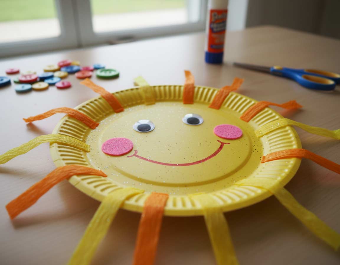 Eine gebastelte Sonne aus Pappteller Eine gebastelte Sonne aus Pappteller