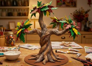 Baum aus Pappmache basteln