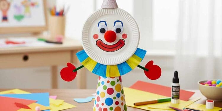 Clown basteln mit weißen Pappteller