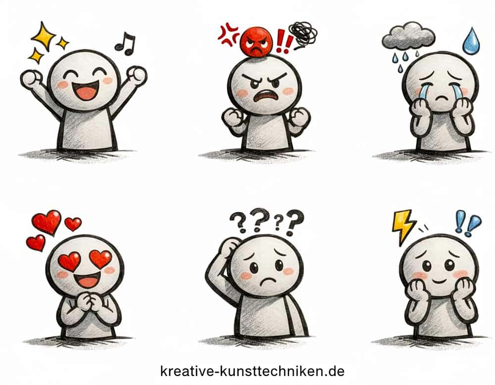 Comicfiguren mit Emotionen gezeichnet