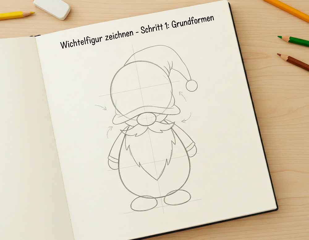 Wichtelfigur zeichnen - Schritt 1
