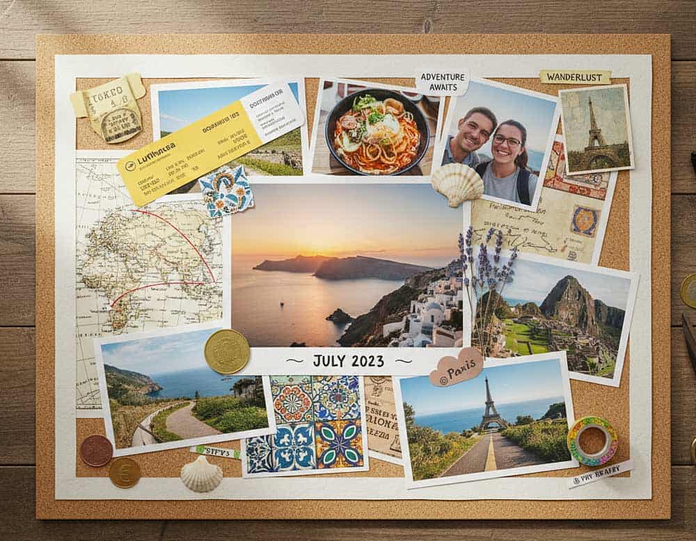 Beispiel für eine gebastelte Collage zur letzten Urlaubsreise Beispiel für eine gebastelte Collage zur letzten Urlaubsreise