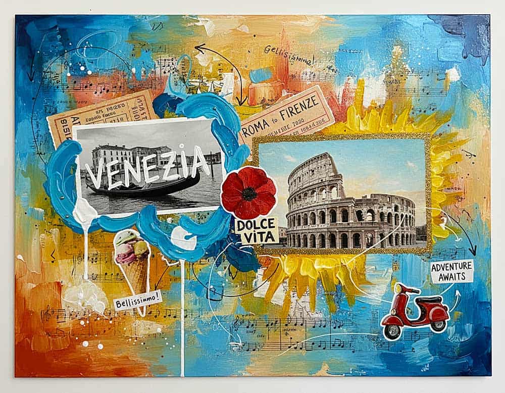 Reisecollage malen: Hintergrund, Symbole, Texturen – alle Techniken erklärt Reisecollage malen: Hintergrund, Symbole, Texturen – alle Techniken erklärt