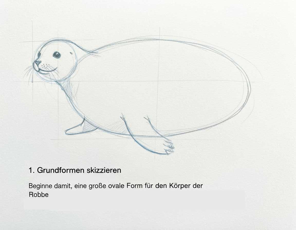 Schritt 1: Robbe zeichnen: Vom ersten Strich zum fertigen Kunstwerk Schritt 1: Robbe zeichnen: Vom ersten Strich zum fertigen Kunstwerk