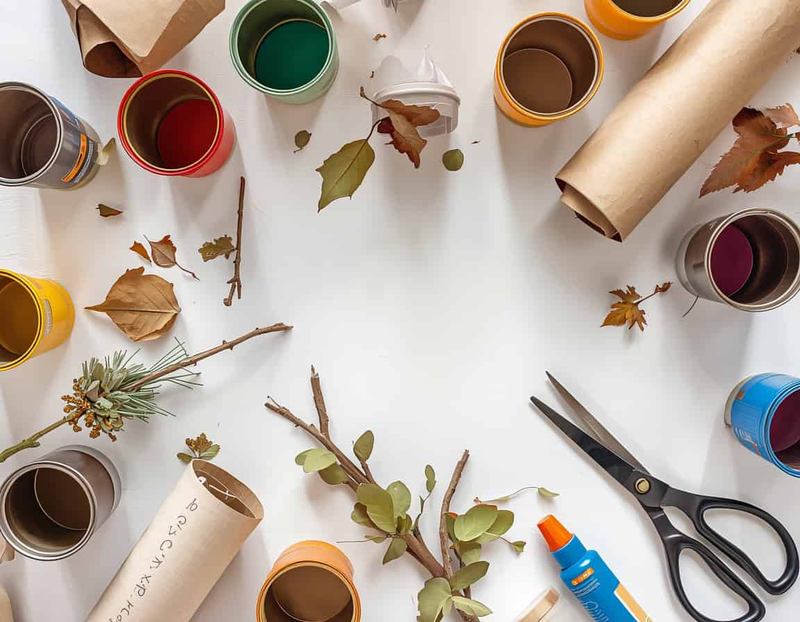 Bastelideen mit Sachen die man Zuhause hat – bunte Materialien auf weißem Tisch Bastelideen mit Sachen die man Zuhause hat – bunte Materialien auf weißem Tisch
