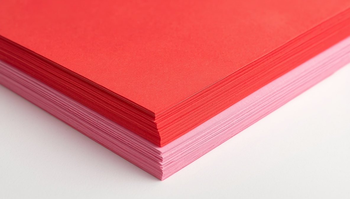 Rotes und rosafarbenes DIN-A4-Bastelpapier als Material für gefaltete Herzen