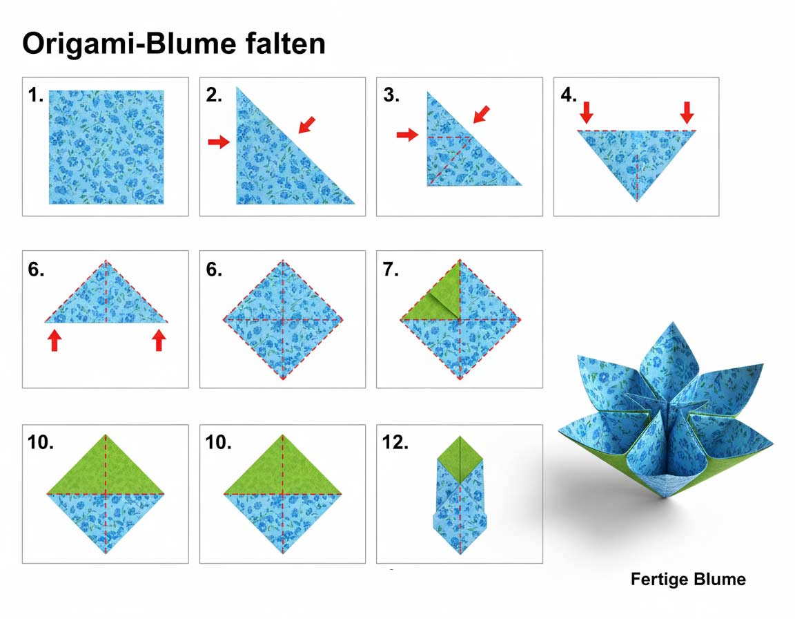 Origami-Blume falten: Einfache Anleitung Origami-Blume falten: Einfache Anleitung