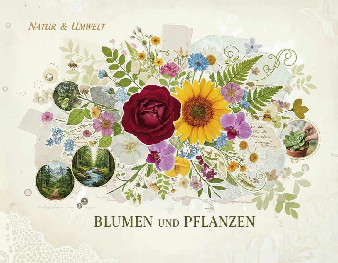 Themen aus der Natur, wie Blumen und Farne, für eine Collage finden Themen aus der Natur, wie Blumen und Farne, für eine Collage finden