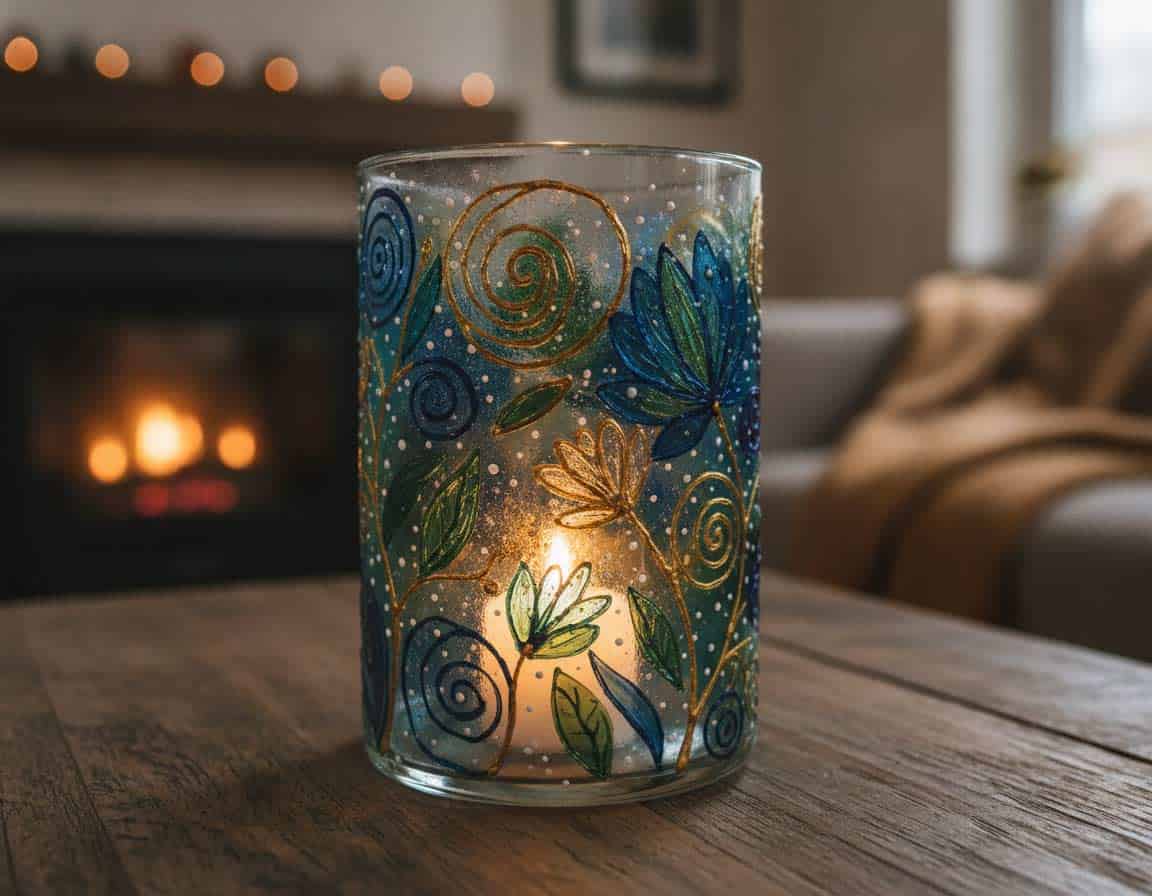 Bemaltes Windlicht aus Glas Bemaltes Windlicht aus Glas