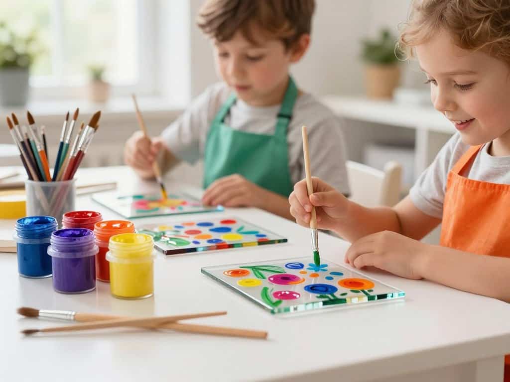 Kindgeeignete Glasfarben und Pinsel für kreative Glasprojekte