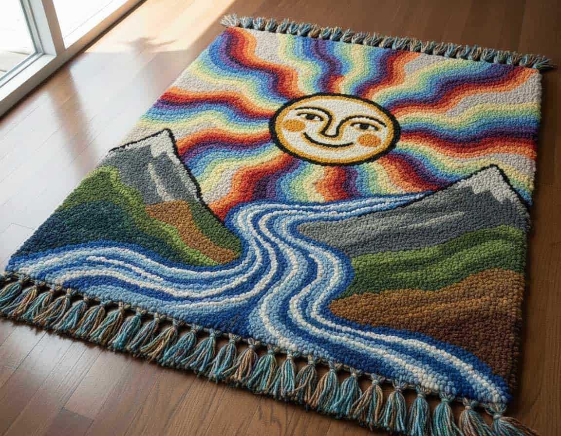 Selbst geknüpfter Teppich mit eigenem Landschaftmotiv Selbst geknüpfter Teppich mit eigenem Landschaftmotiv