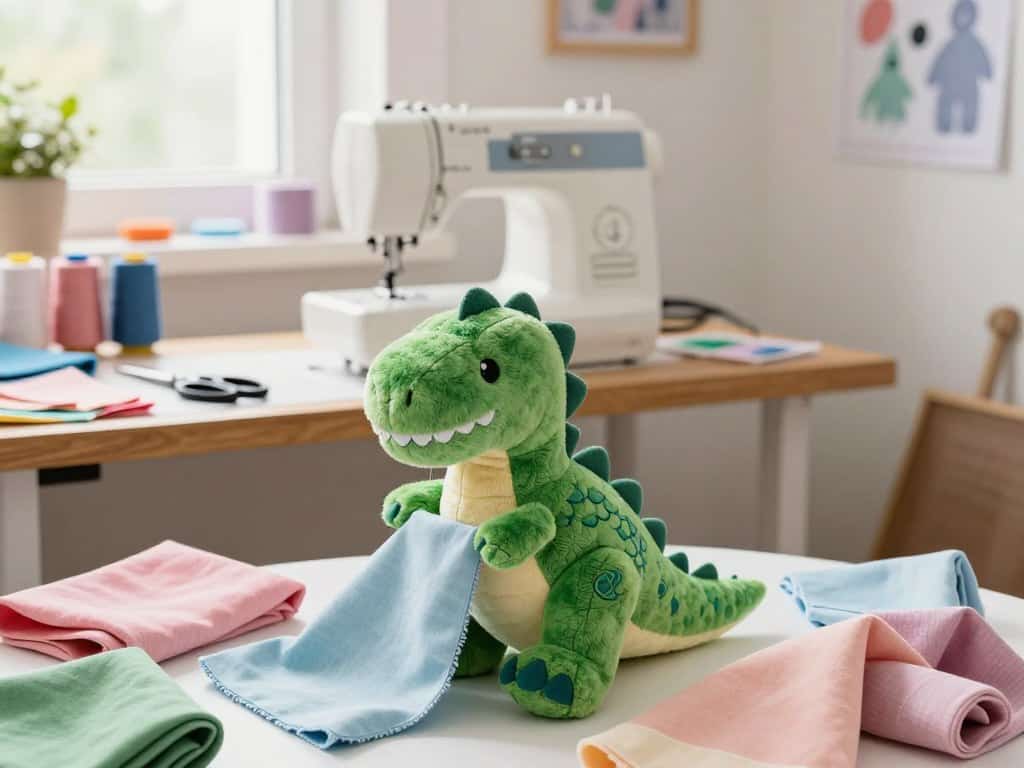 Fertiges selbst genähtes Dino Kuscheltier in Plüsch